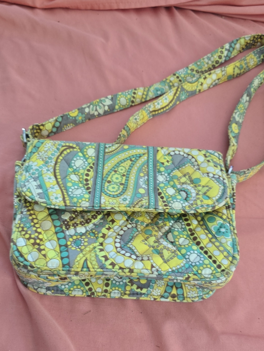 Quilted Paisley Crossbody Bag in Yellow and Teal